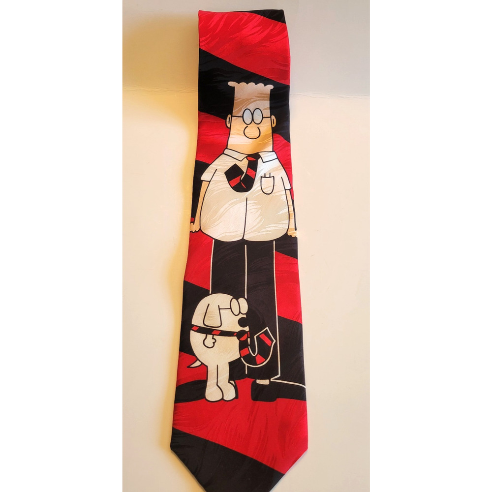 Dilbert Dogbert Softwear Red Black Stripe 100% Silk Necktie Tie 57” x 3.5”